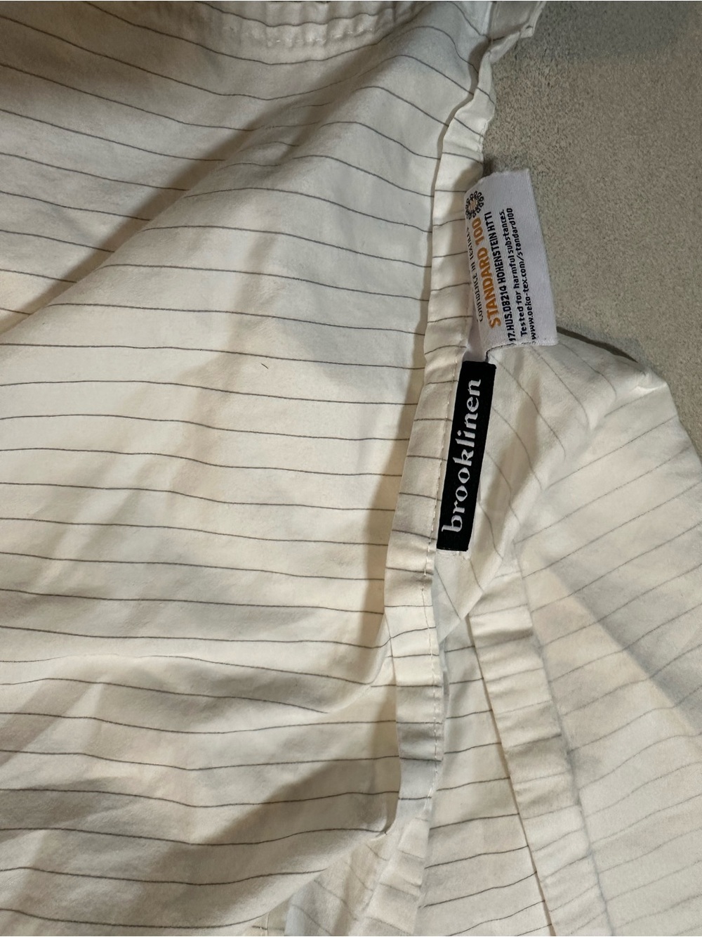Brooklinen White Pinstripe 100% cotton king flat sheet only